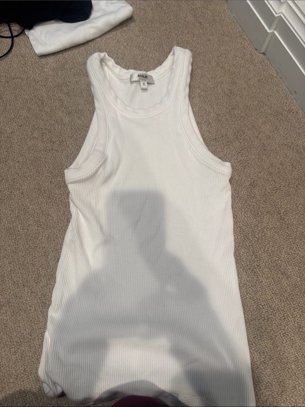Agolde White Ribbed Racerback Tank